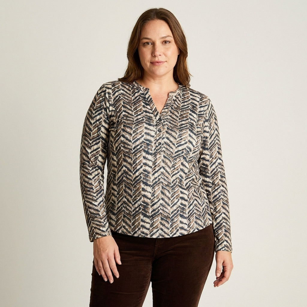 Polera Azul Estampada Escote Mao